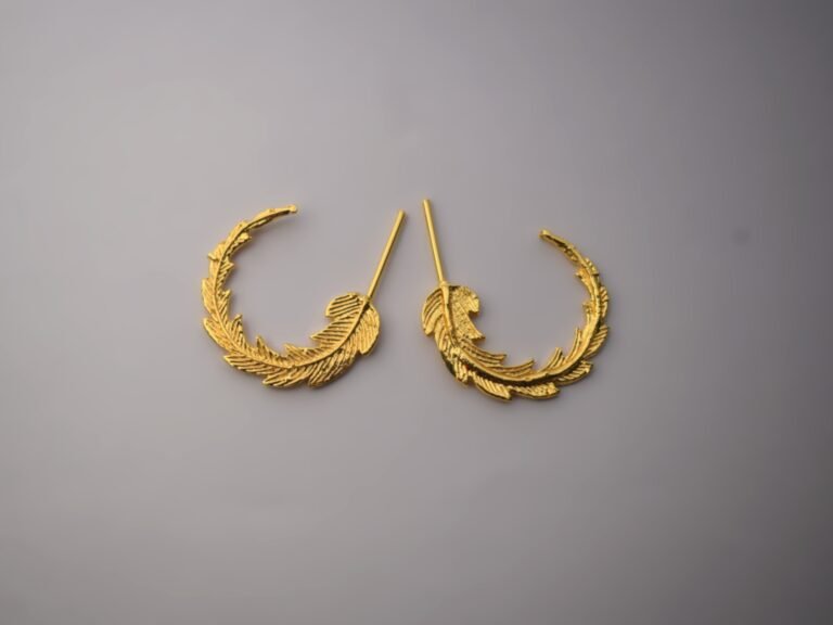 Golden Feather Hoop Earrings