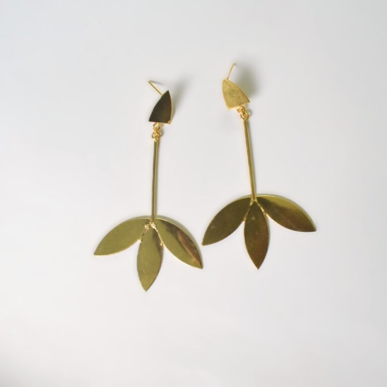 Golden Triple Leaf Drop Earrings