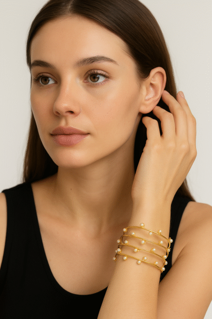 Golden Pearl Coil Bracelet