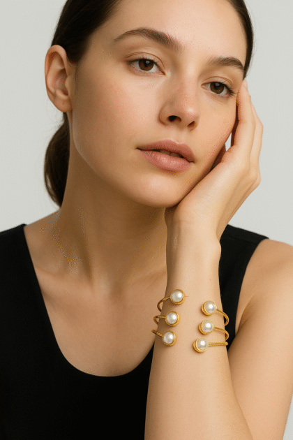 Golden Triple Pearl Cuff Bracelet