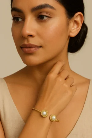 Golden Pearl & Emerald-Toned Cuff
